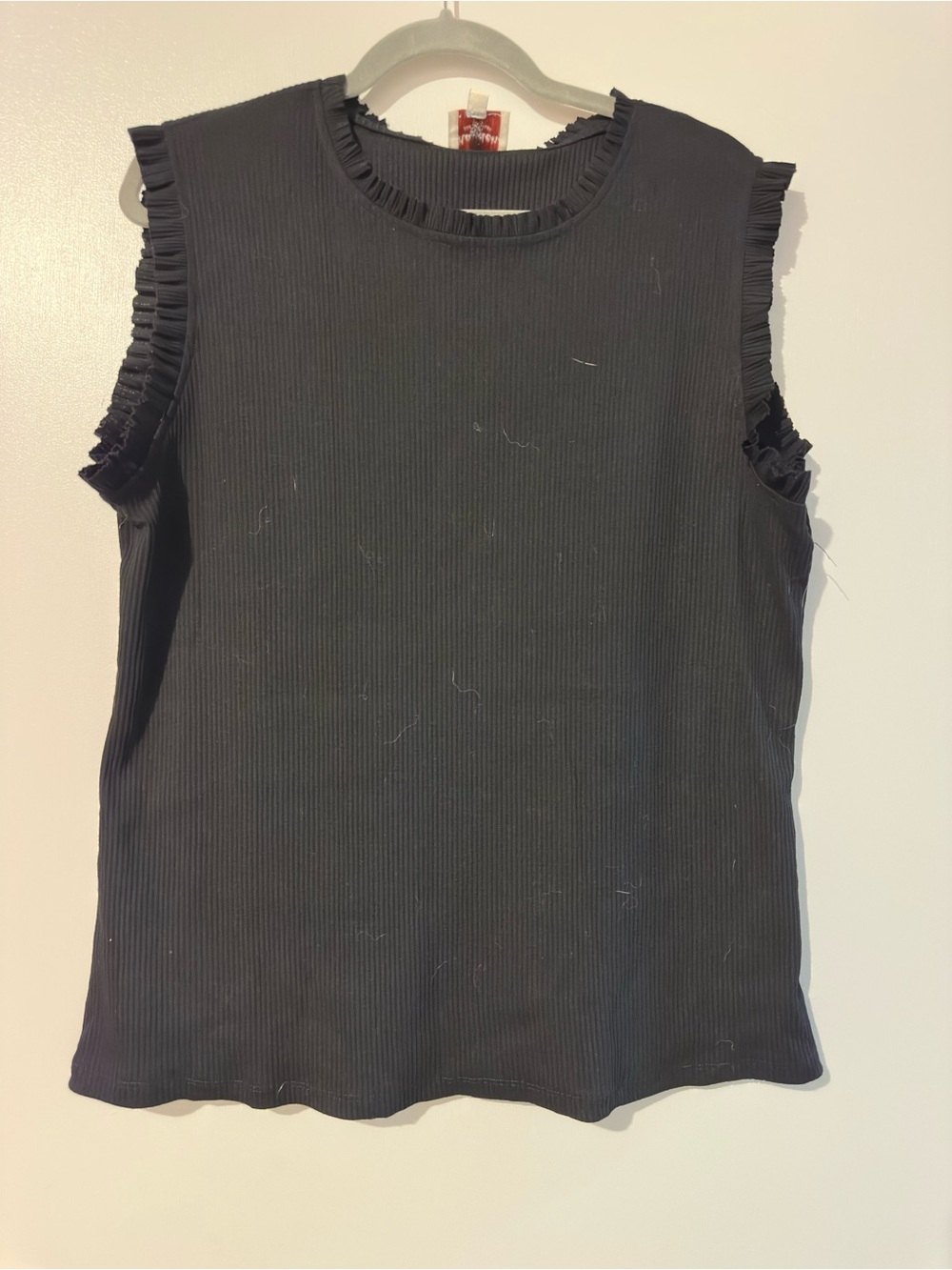 Sleeveless Ribbed Top with Ruffle Trim — Black